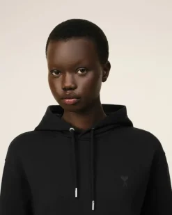 Ami Paris Ami de Coeur Hoodie BLACK Clearance