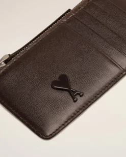 Ami Paris Ami de Coeur Zipped Card Holder DARK COFFEE Shop