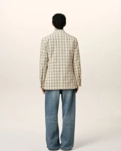 Ami Paris Beige Checked Wool Semi-Lined Jacket WHITE CREAM/BLACK Flash Sale