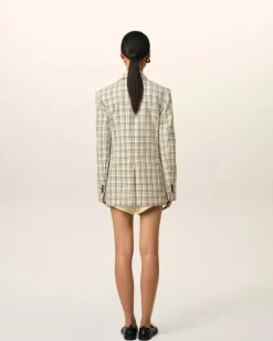 Ami Paris Beige Checked Wool Semi-Lined Jacket WHITE CREAM/BLACK Outlet