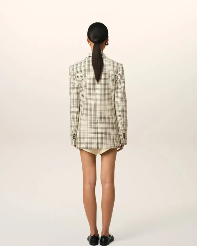 Ami Paris Beige Checked Wool Semi-Lined Jacket WHITE CREAM/BLACK Outlet