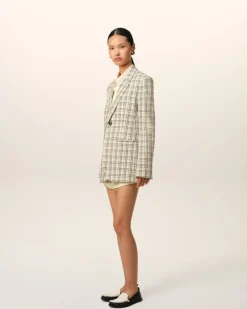 Ami Paris Beige Checked Wool Semi-Lined Jacket WHITE CREAM/BLACK Outlet