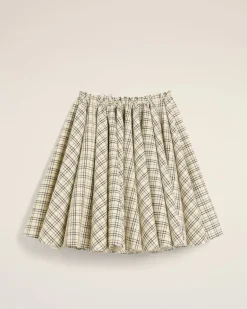Ami Paris Beige Checked Wool Skirt With Godets WHITE CREAM/BLACK Cheap