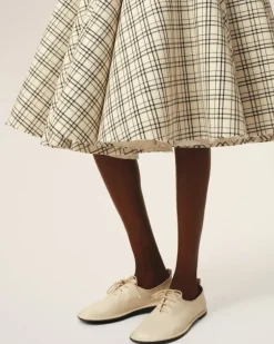 Ami Paris Beige Checked Wool Skirt With Godets WHITE CREAM/BLACK Cheap