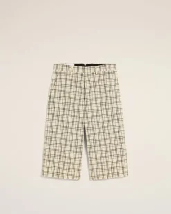 Ami Paris Beige Checked Wool Wide Bermuda WHITE CREAM/BLACK Discount