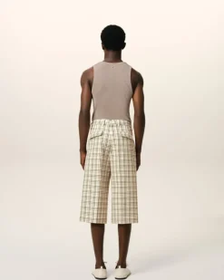 Ami Paris Beige Checked Wool Wide Bermuda WHITE CREAM/BLACK Discount