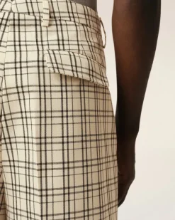 Ami Paris Beige Checked Wool Wide Bermuda WHITE CREAM/BLACK Discount