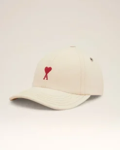 Ami Paris Beige Cotton Ami de Coeur Embroidery Cap WHITE CREAM Sale