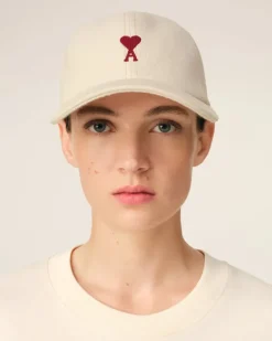 Ami Paris Beige Cotton Ami de Coeur Embroidery Cap WHITE CREAM Sale
