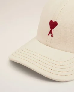 Ami Paris Beige Cotton Ami de Coeur Embroidery Cap WHITE CREAM Sale