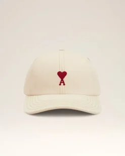 Ami Paris Beige Cotton Ami de Coeur Embroidery Cap WHITE CREAM Sale