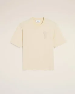 Ami Paris Beige Cotton Ami de Coeur Patch T-Shirt WHITE CREAM Flash Sale