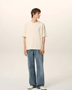Ami Paris Beige Cotton Ami de Coeur Patch T-Shirt WHITE CREAM Flash Sale