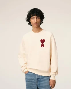 Ami Paris Beige Cotton Ami de Coeur Patch Sweatshirt WHITE CREAM Cheap