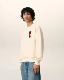 Ami Paris Beige Cotton Ami de Coeur Patch Sweatshirt WHITE CREAM Cheap