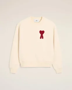 Ami Paris Beige Cotton Ami de Coeur Patch Sweatshirt WHITE CREAM Cheap