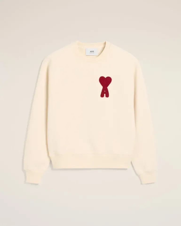 Ami Paris Beige Cotton Ami de Coeur Patch Sweatshirt WHITE CREAM Cheap