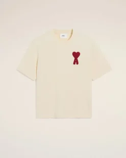 Ami Paris Beige Cotton Ami de Coeur Patch T-Shirt WHITE CREAM Fashion