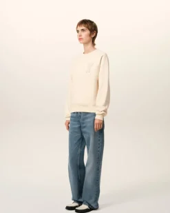 Ami Paris Beige Cotton Ami de Coeur Patch Sweatshirt WHITE CREAM Best