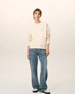 Ami Paris Beige Cotton Ami de Coeur Patch Sweatshirt WHITE CREAM Best