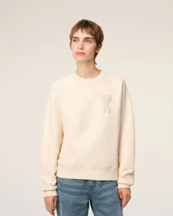 Ami Paris Beige Cotton Ami de Coeur Patch Sweatshirt WHITE CREAM Best