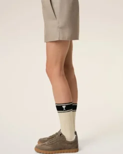 Ami Paris Beige Cotton Ami de Coeur Striped Socks WHITE CREAM/BLACK Sale