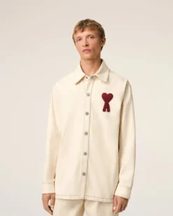 Ami Paris Beige Cotton Ami de Coeur Overshirt WHITE CREAM Best Sale