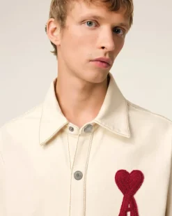 Ami Paris Beige Cotton Ami de Coeur Overshirt WHITE CREAM Best Sale