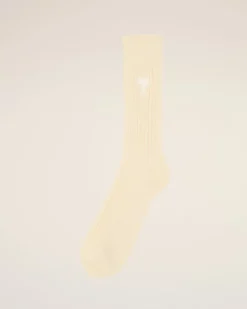Ami Paris Beige Cotton Ami de Coeur Socks OFF WHITE / OFF WHITE Fashion