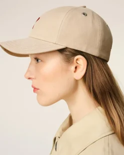 Ami Paris Beige Cotton Ami de Coeur Embroidery Cap GINGER Best Sale
