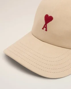 Ami Paris Beige Cotton Ami de Coeur Embroidery Cap GINGER Best Sale