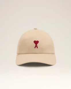 Ami Paris Beige Cotton Ami de Coeur Embroidery Cap GINGER Best Sale