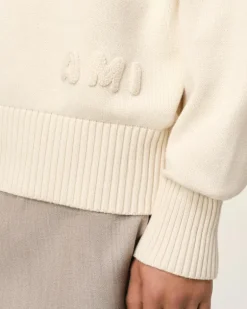Ami Paris Beige Cotton Ami Embroidered Crewneck Sweater WHITE CREAM Online