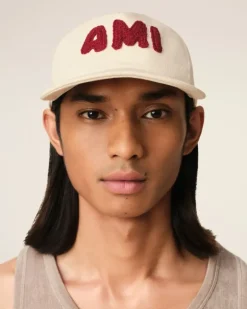 Ami Paris Beige Cotton Patch Trucker Cap WHITE CREAM Clearance
