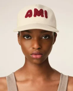 Ami Paris Beige Cotton Patch Trucker Cap WHITE CREAM Clearance