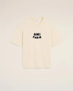 Ami Paris Beige Cotton Patch T-Shirt WHITE CREAM New
