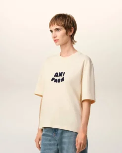 Ami Paris Beige Cotton Patch T-Shirt WHITE CREAM New
