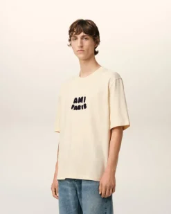 Ami Paris Beige Cotton Patch T-Shirt WHITE CREAM New