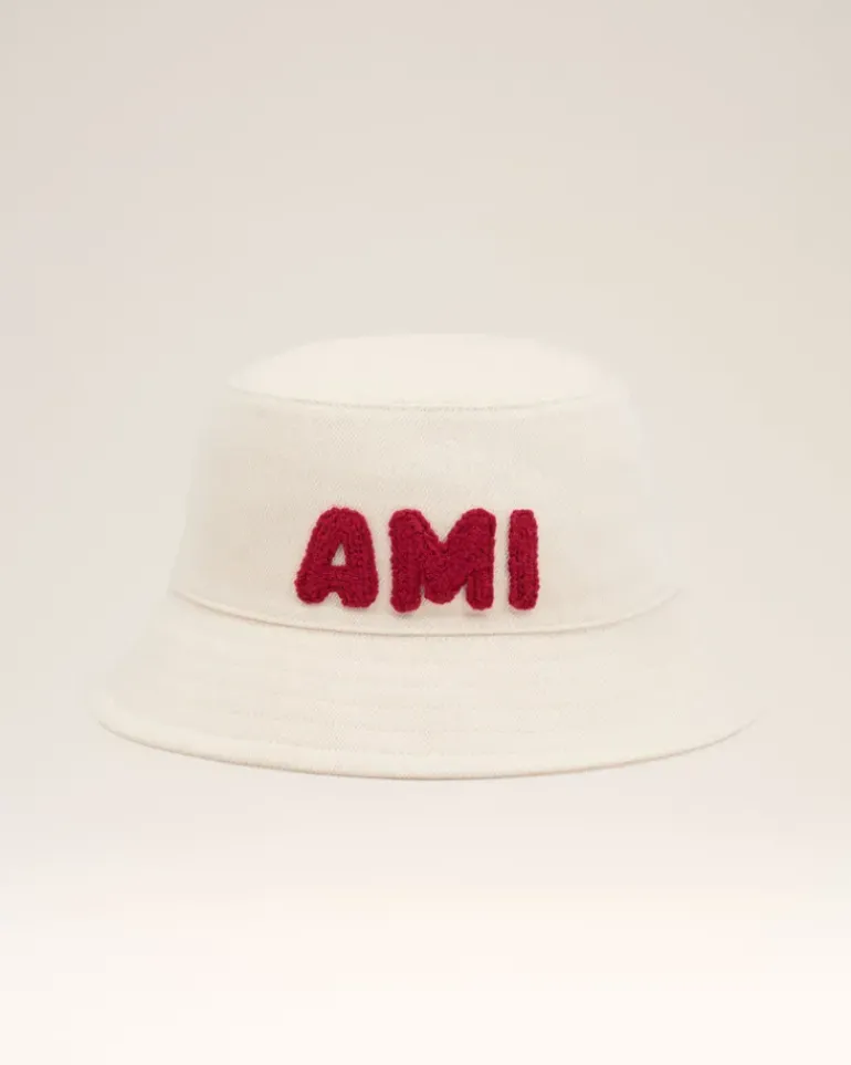 Ami Paris Beige Cotton Patch Bucket Hat WHITE CREAM Outlet