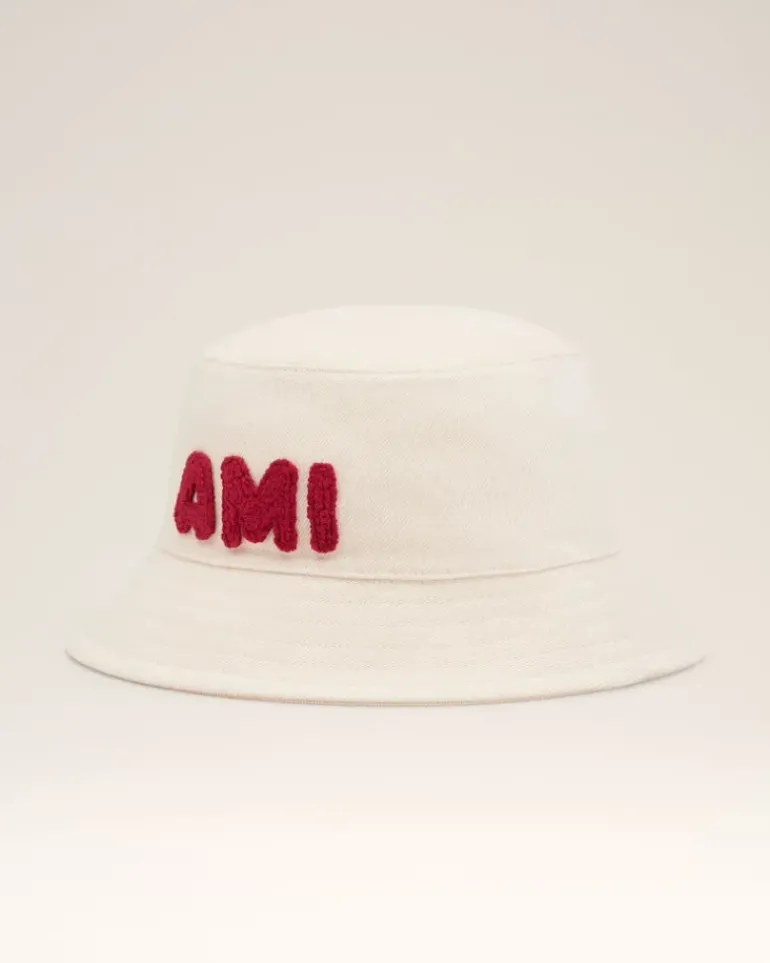 Ami Paris Beige Cotton Patch Bucket Hat WHITE CREAM Outlet