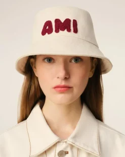 Ami Paris Beige Cotton Patch Bucket Hat WHITE CREAM Outlet