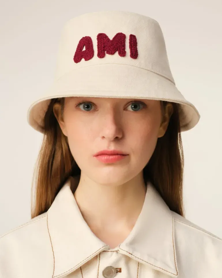 Ami Paris Beige Cotton Patch Bucket Hat WHITE CREAM Outlet
