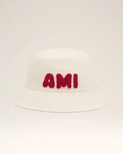 Ami Paris Beige Cotton Patch Bucket Hat WHITE CREAM Outlet