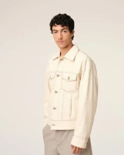 Ami Paris Beige Cotton Trucker Jacket WHITE CREAM New