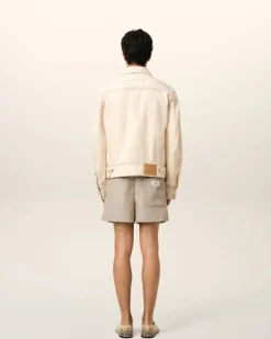 Ami Paris Beige Cotton Trucker Jacket WHITE CREAM New