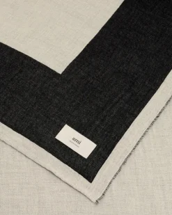 Ami Paris Beige Cotton Bicolor Beach Towel WHITE CREAM/BLACK Hot