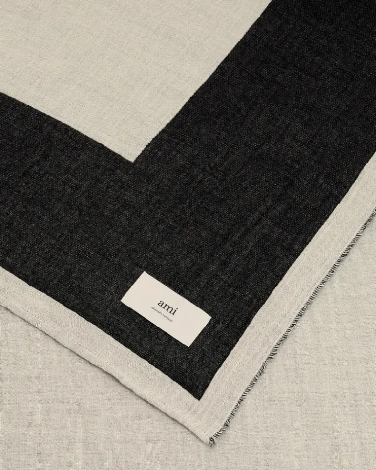 Ami Paris Beige Cotton Bicolor Beach Towel WHITE CREAM/BLACK Hot