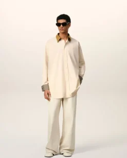 Ami Paris Beige Cotton Classic Collar Loose Shirt WHITE CREAM Discount