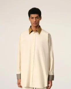 Ami Paris Beige Cotton Classic Collar Loose Shirt WHITE CREAM Discount