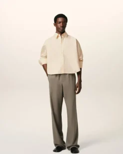 Ami Paris Beige Cotton Cropped Oversized Shirt WHITE CREAM Cheap